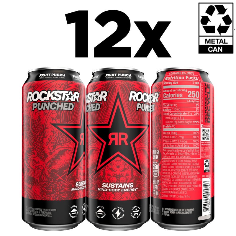 Rockstar Punched Energy Drink, Fruit Punch, 16 Fl Oz (Pack of 12) (Packaging May Vary) - Image 2